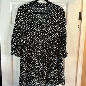 ZARA babydoll-style collared dress in black floral